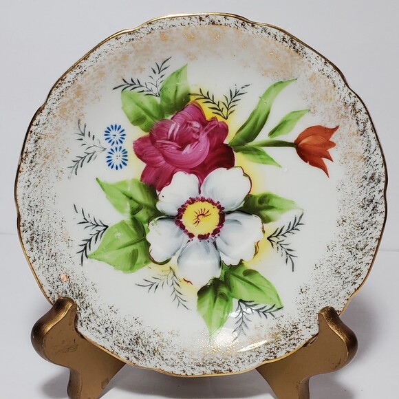 Floral Teacup and Saucer Japan Hand Painted Pink White Flowers - Picture 8 of 9